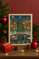 Amsterdam Christmas Canal Wall Art – Holiday Tree & Bridge Print