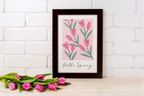 Hello Spring Tulips Pink Spring Easter Seasonal Wall Home Decor Print