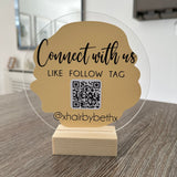 Connect With Us Social Media Handle Circle Acrylic Plaque Sign With Wooden Base