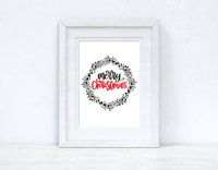 Merry Christmas Wreath Seasonal Wall Home Decor Print